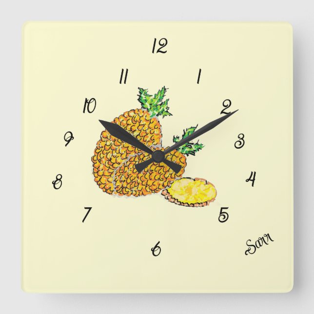Clock  : Pineapples  Quadratische Wanduhr (Vorderseite)