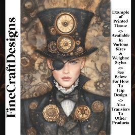 Clock Punk Steampunk Man in Tall Hat AD4 Decoupage Seidenpapier