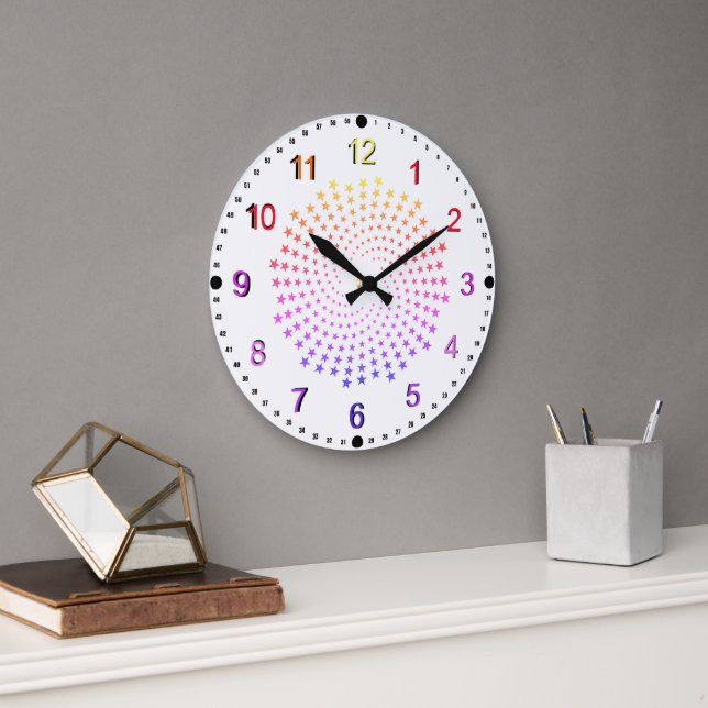 Clock - Rainbow Colored Stars Große Wanduhr (Büro)
