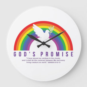 Clock Rainbow God's Promise w/Dove Genesis Script Große Wanduhr