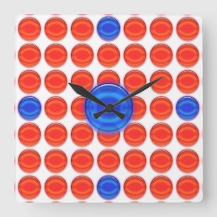 Clock - Red and Blue Dots Quadratische Wanduhr