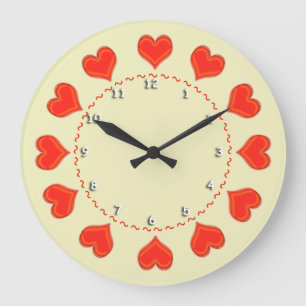 Clock - Red Hearts Große Wanduhr