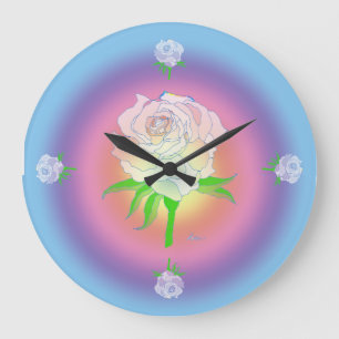 Clock - Rose and Rainbow Große Wanduhr