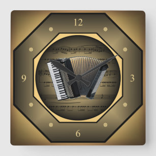 Clock-Tagon ~ Accordion ~ Sheet Music ~ Toskana ~ Quadratische Wanduhr