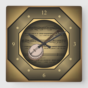 Clock-tagon ~ Banjo ~ Sheet Music ~ Unique ~ Quadratische Wanduhr