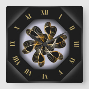 Clock-Tagon ~ Black & Gold ~ Black Hole ~  Quadratische Wanduhr