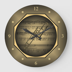 Clock-Tagon ~ Trombone ~ Sheet Music ~ Toskana ~   Große Wanduhr