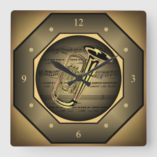 Clock-Tagon ~ Tuba ~ Sheet Music ~ Quadratische Wanduhr