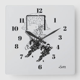Clock : Time For A Goal . Quadratische Wanduhr