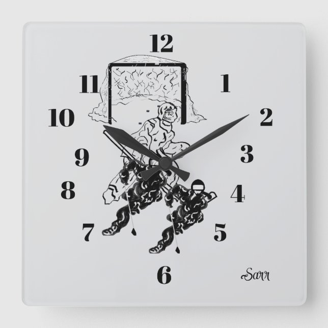 Clock :  Time For A Goal . Quadratische Wanduhr (Vorderseite)