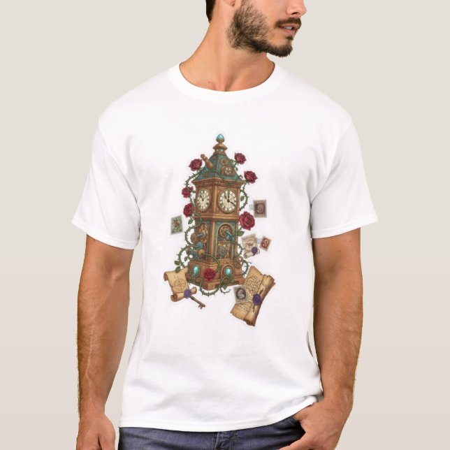 Clock Tower Fantasy Time Machine Illustration T-Shirt (Vorderseite)