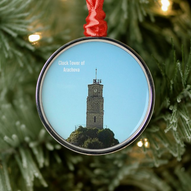 Clock Tower of Arachova Greece Ornament Aus Metall (Baum)