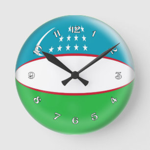 Clock Uzbekistan flag Bubble Design Runde Wanduhr