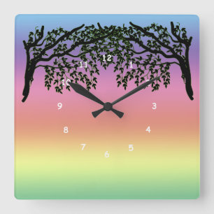 Clock - Weeping Branch and Rainbow Quadratische Wanduhr