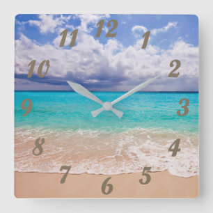 Clock with Beach Scene - Very Relaxing Quadratische Wanduhr