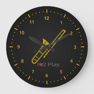 Clock with illustration of a trombone große wanduhr