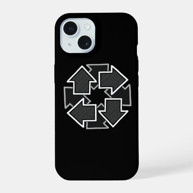 Clockwise Arrows Minimal Geometric Black Variant 2 iPhone 15 Hülle (Rückseite)