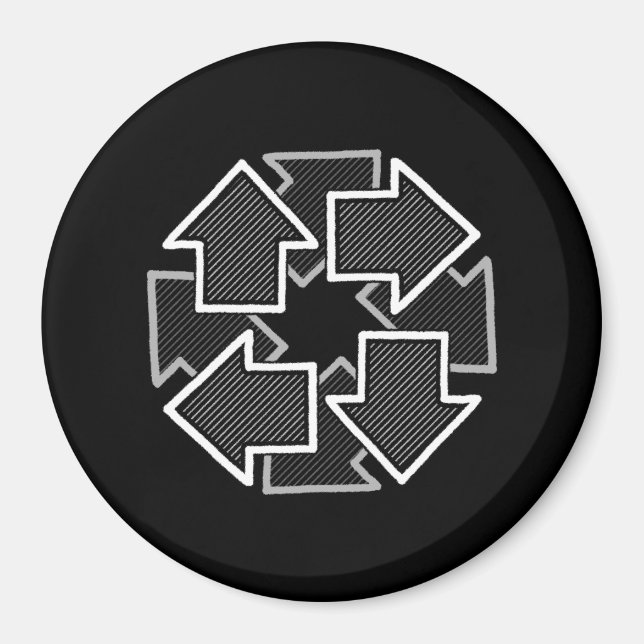 Clockwise Arrows Minimal Geometric Black Variant 2 Magnet (Vorne)