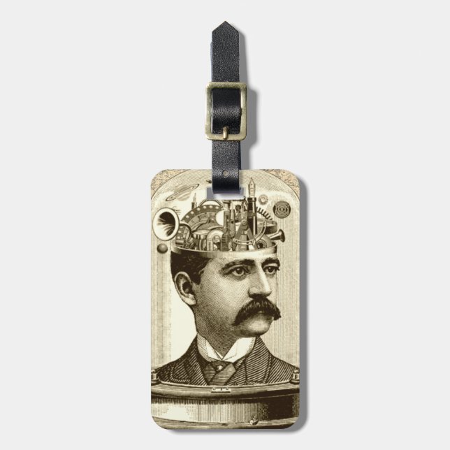 Clockwork Brain STEAMPUNK Vintag Gepäckanhänger (Vorderseite vertikal)
