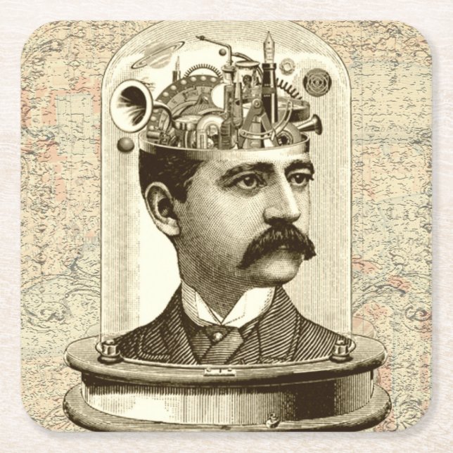Clockwork Brain STEAMPUNK Vintag Rechteckiger Pappuntersetzer (Vorderseite)