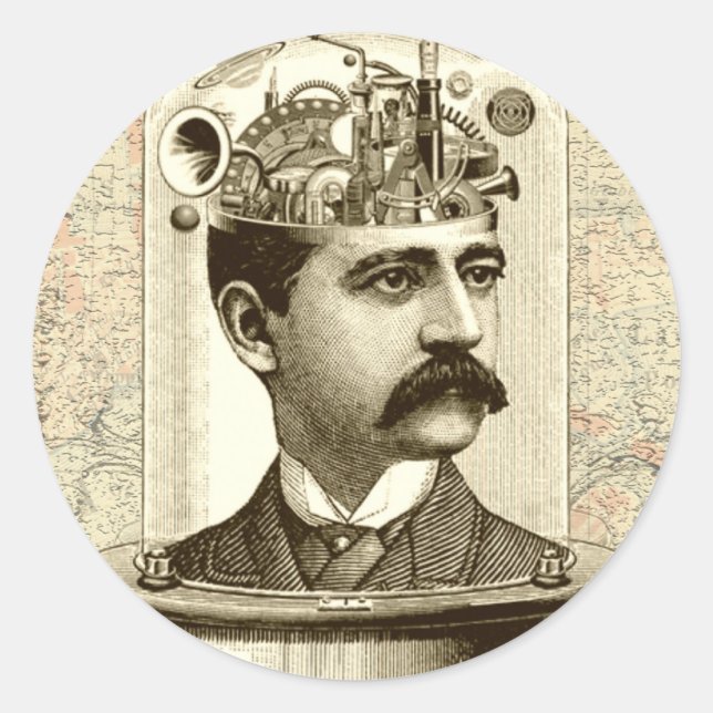 Clockwork Brain STEAMPUNK Vintag Runder Aufkleber (Vorderseite)
