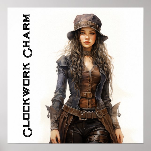 Clockwork Charm Steampunk Vintage junge Frau Poster (Vorne)