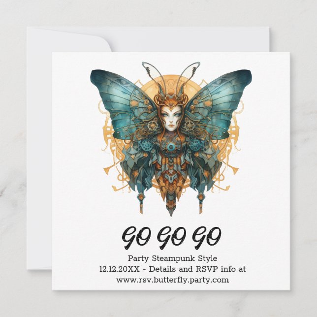 Clockwork Skipper Butterfly Steampunk Wedding Ankündigung (Vorderseite)