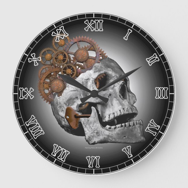 Clockwork Skull Cogs Steampunk Skeleton Gothic Große Wanduhr (Vorderseite)