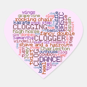 Clogger Clogging Word Art Herz-Aufkleber