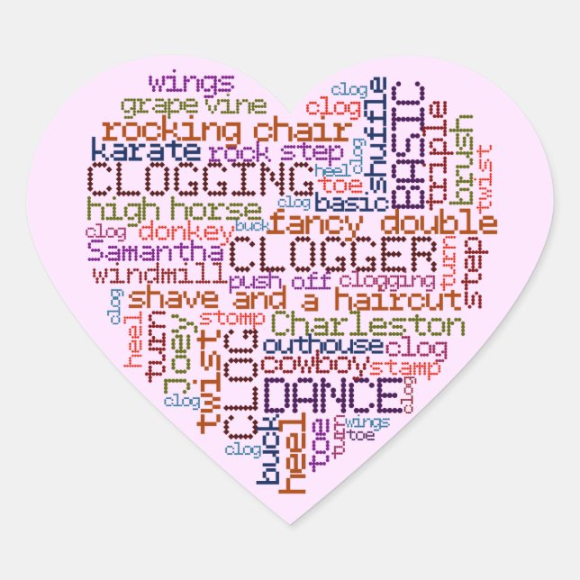 Clogger Clogging Word Art Herz-Aufkleber (Vorderseite)