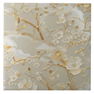 Cloisonette Creme Gold Blumenmuster Fliese