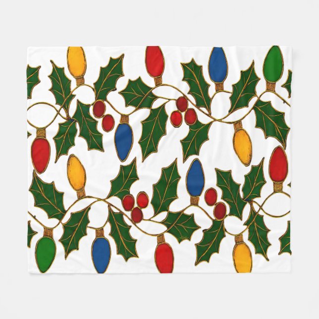 Cloisonne Art Christmas Lights and Holly Fleecedecke (Vorderseite (Horizontal))