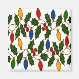 Cloisonne Art Christmas Lights and Holly Magnet