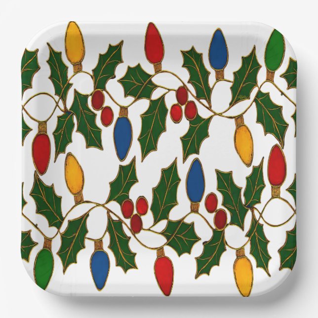 Cloisonne Art Christmas Lights and Holly Pappteller (Vorderseite)