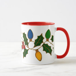 Cloisonne Art Christmas Lights and Holly Tasse