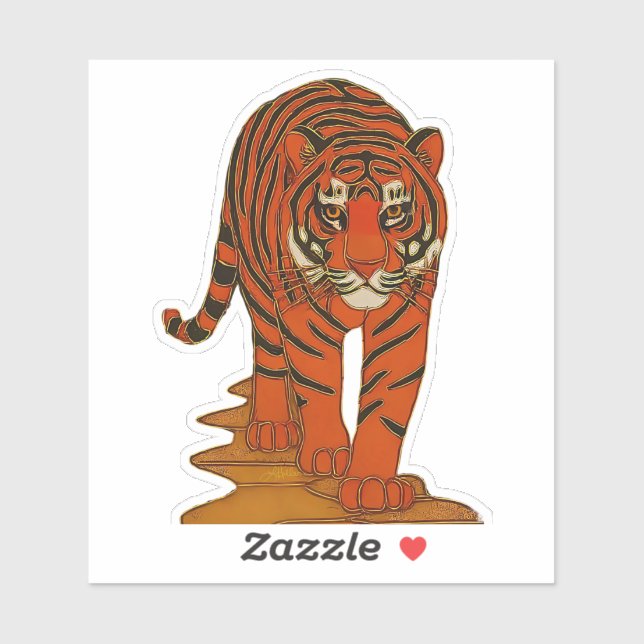 Cloisonne Art Tiger on the Jungle Path Aufkleber (Blatt)