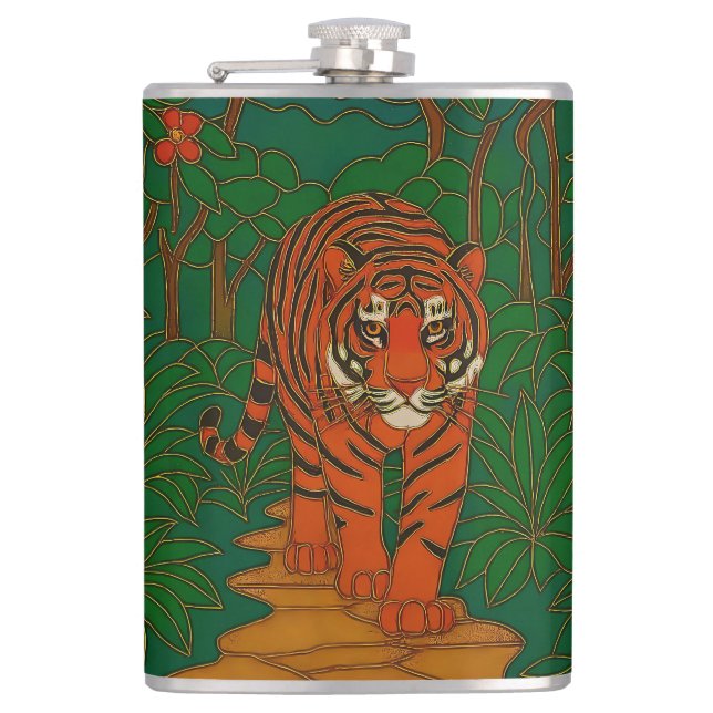 Cloisonne Art Tiger on the Jungle Path Flachmann (Vorderseite)
