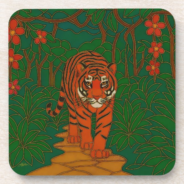 Cloisonne Art Tiger on the Jungle Path Getränkeuntersetzer (Vorderseite)