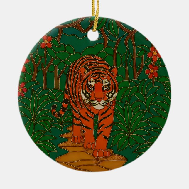 Cloisonne Art Tiger on the Jungle Path Keramik Ornament (Vorne)