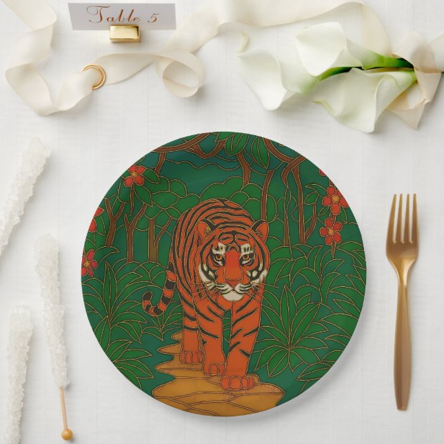 Cloisonne Art Tiger on the Jungle Path Pappteller (Hochzeit)