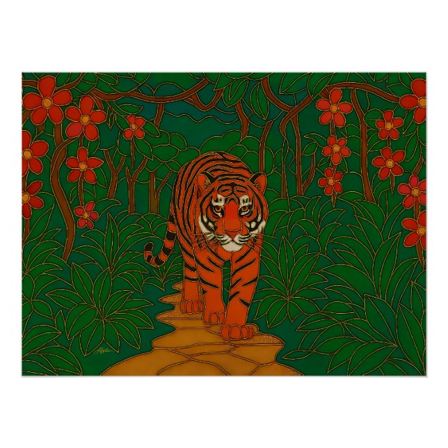 Cloisonne Art Tiger on the Jungle Path Poster (Vorderseite)