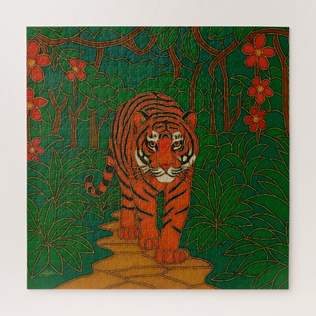 Cloisonne Art Tiger on the Jungle Path Puzzle (Vertikal)