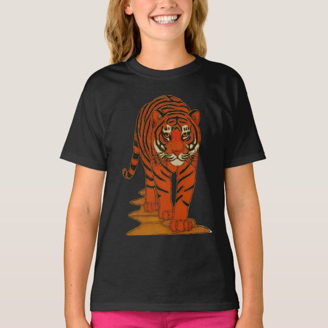Cloisonne Art Tiger on the Jungle Path T-Shirt (Vorderseite)
