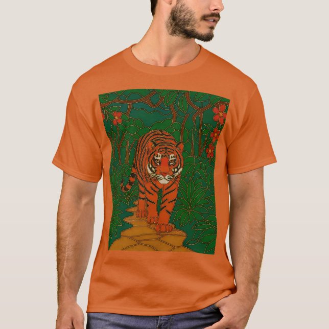 Cloisonne Art Tiger on the Jungle Path T-Shirt (Vorderseite)