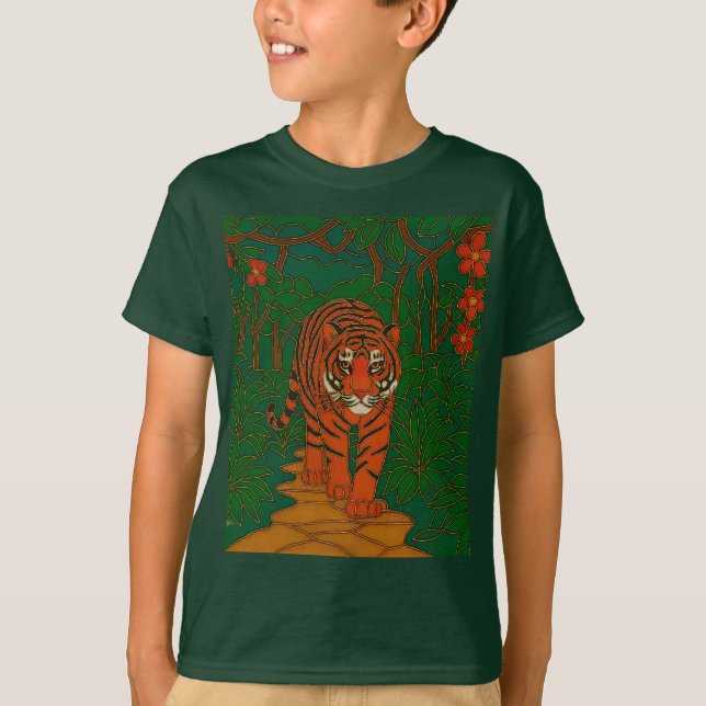 Cloisonne Art Tiger on the Jungle Path T-Shirt (Vorderseite)
