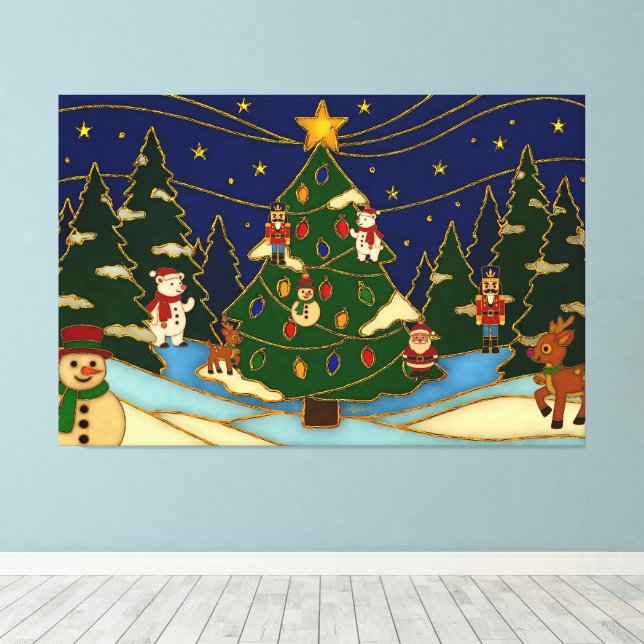 Cloisonne Art Whimsical Forest Classic Christmas  Leinwanddruck (Insitu (Holzboden))