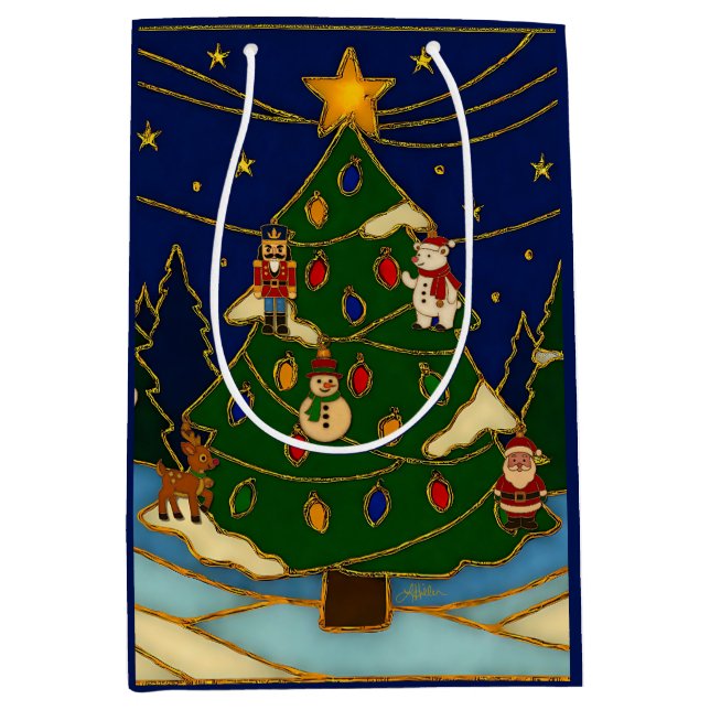 Cloisonne Art Whimsical Forest Classic Christmas Mittlere Geschenktüte (Vorderseite)