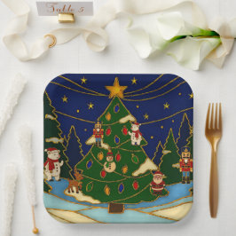 Cloisonne Art Whimsical Forest Classic Christmas  Pappteller