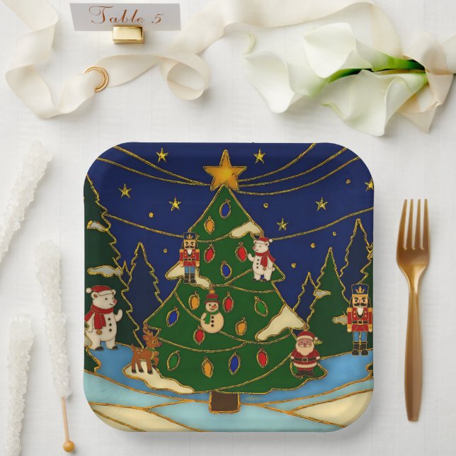 Cloisonne Art Whimsical Forest Classic Christmas  Pappteller (Hochzeit)