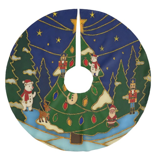 Cloisonne Art Whimsical Forest Classic Christmas  Polyester Weihnachtsbaumdecke (Vorderseite)